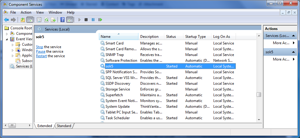 Microsoft Windows Component Services Running Solr 5